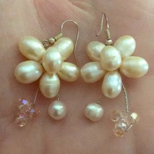 Pastel pearl floral retro pin up cluster rockabilly glam ocean pierced earrings